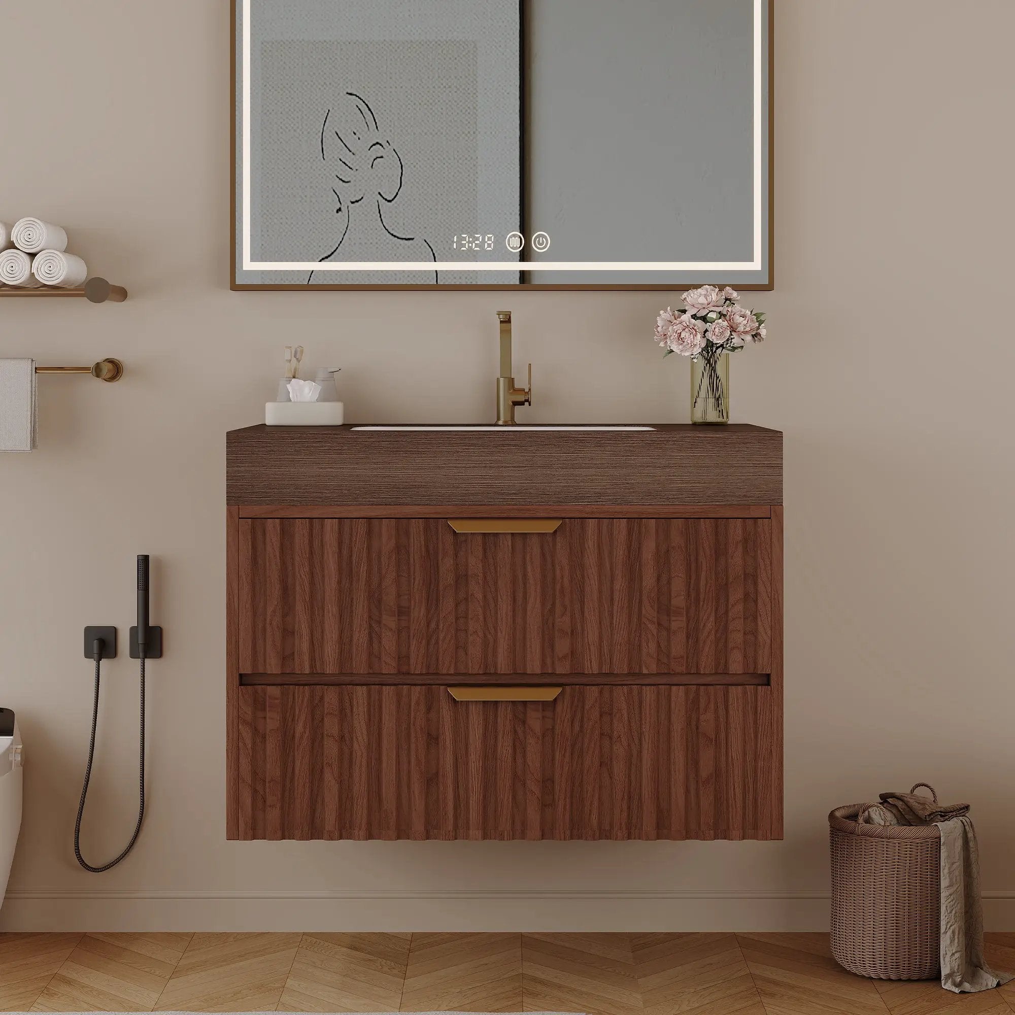 30" Modern Floating Bathroom Vanity with Seamless Sintered Stone Top by HouseOfZazla