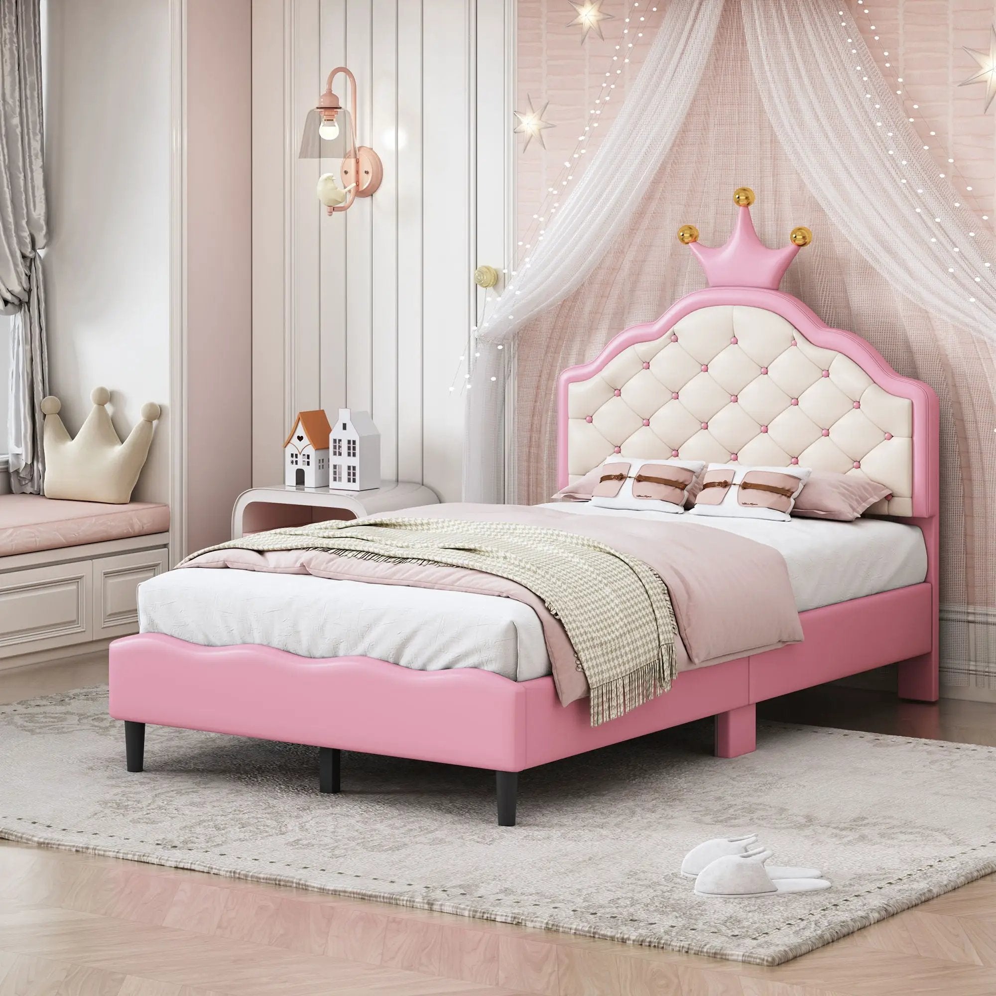 Lovely Crown Fantasy Princess Bed With Tufted Headboard by HouseOfZazla