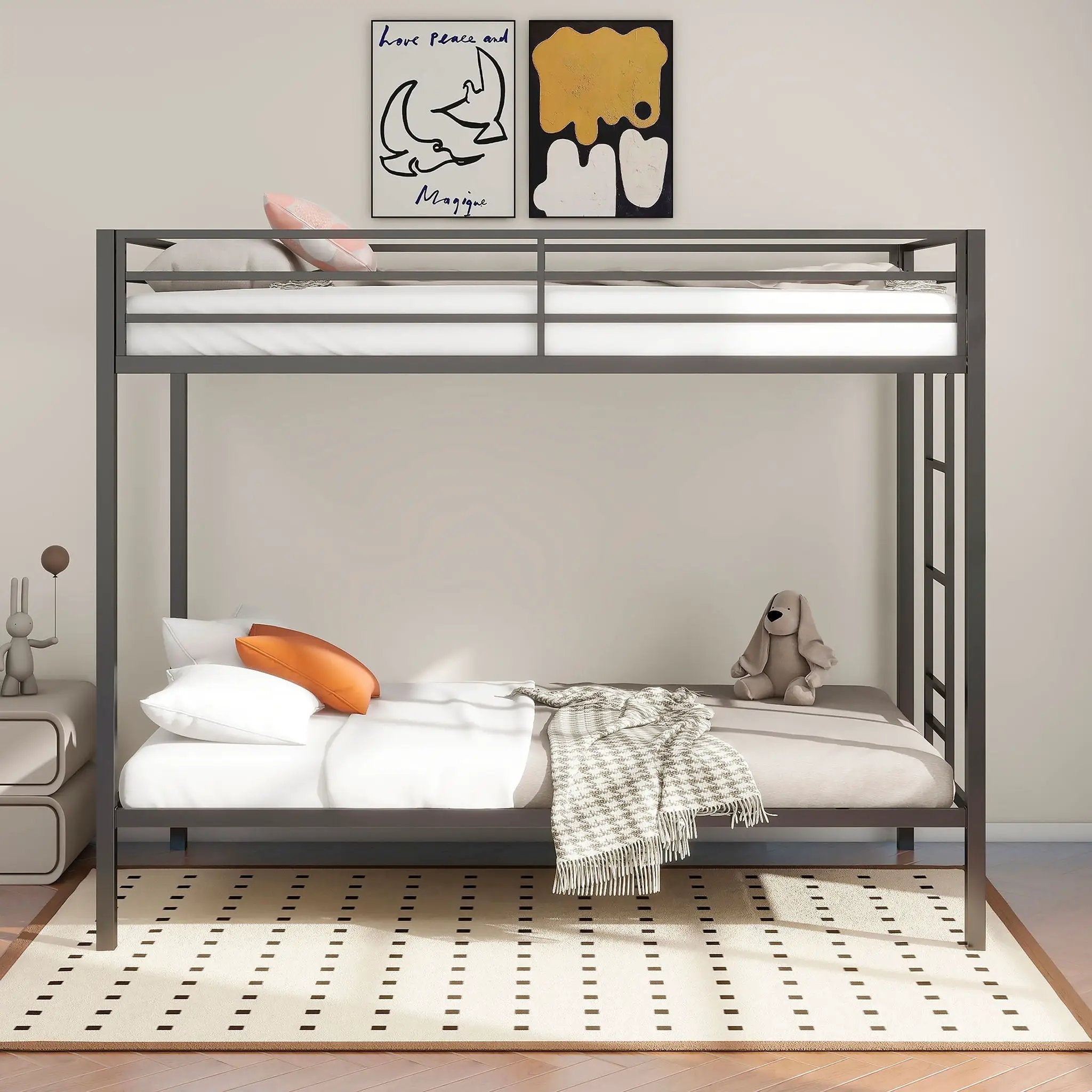 Alevera Metal Twin Over Twin Bunk Bed with Ladder Black by Unique Piece Furniture