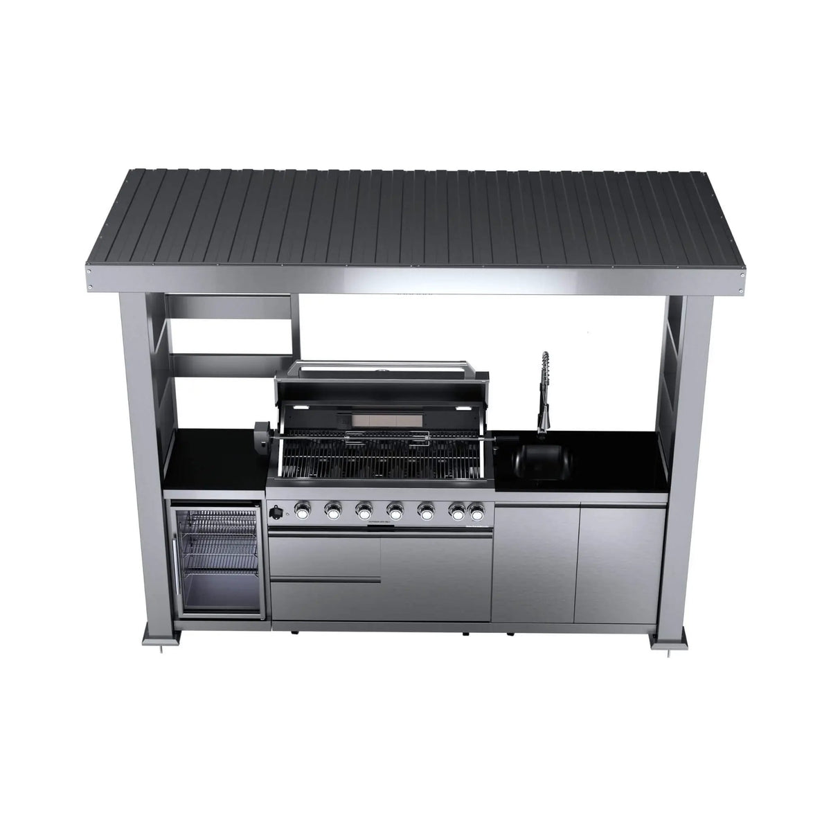 Castelle Flame Blaze 108-Inch 6-Burner 85K BTU Deluxe Stainless Steel Liquid Propane Outdoor Kitchen Grill Island With Wine Cooler, Rotisserie, Cabinets, And Granite Countertops (SAK58310) by SAKSBY WHOLESALE