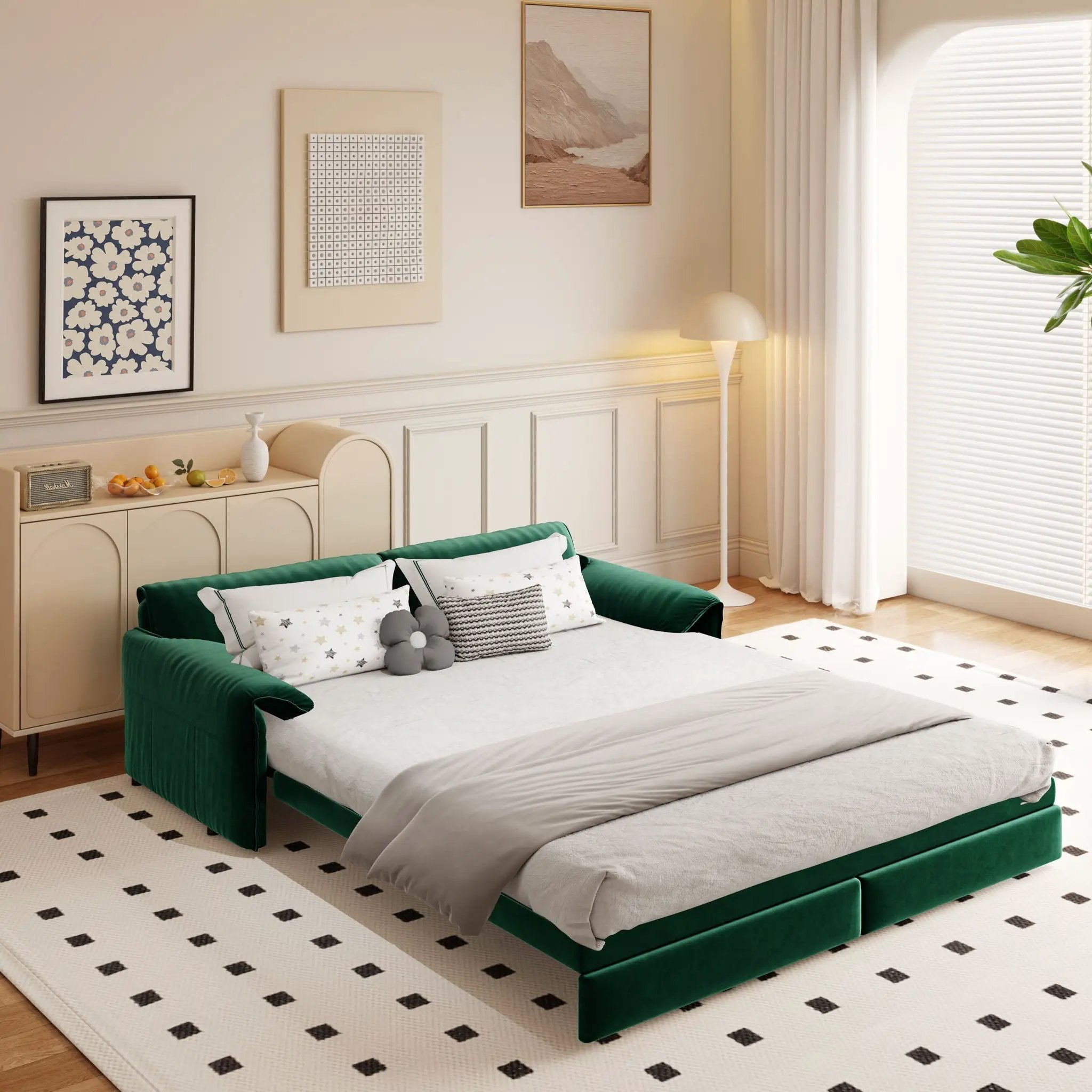 Queen Pull Out Sofa Bed, 3 In 1 Convertible Sleeper Sofa With Side Storage by HouseOfZazla