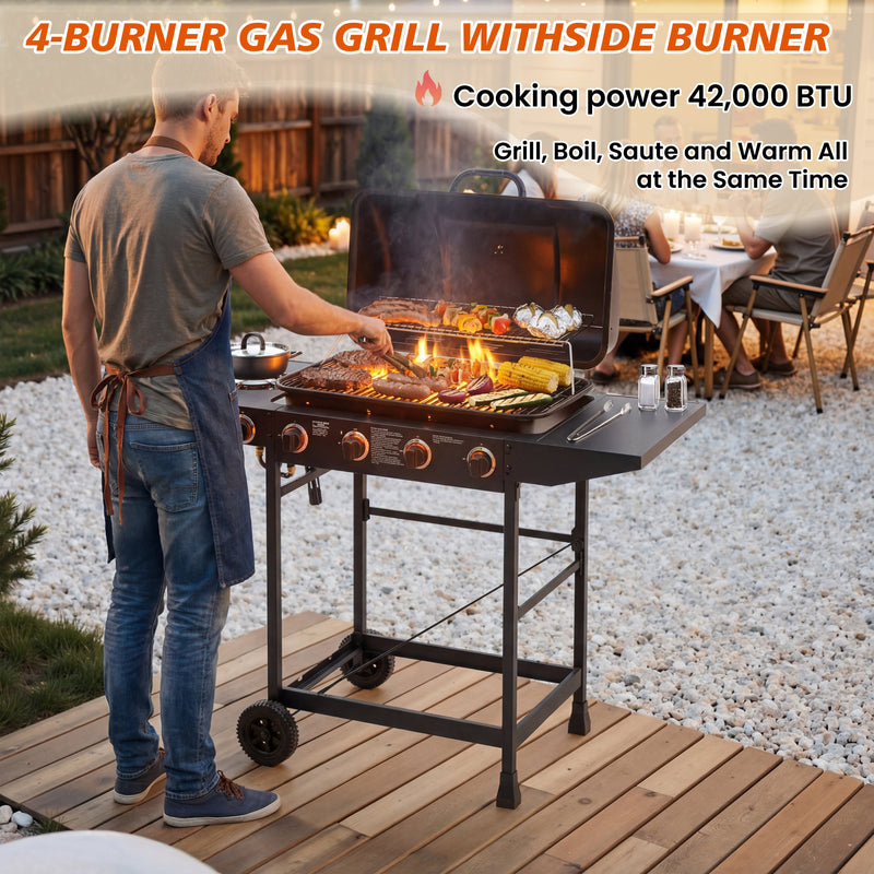 4 Burner Propane Gas BBQ Grill with Side Burner by HouseOfZazla