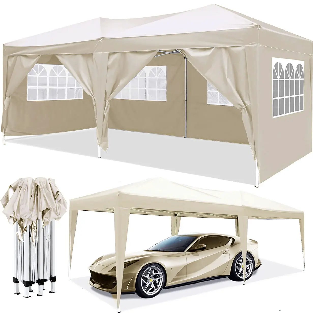 10'X20' Ez Pop Up Canopy Outdoor Portable Party Folding Tent With 6 Removable Sidewalls + Carry Bag + 4 Pieces Weight Bag by Unique Piece Furniture