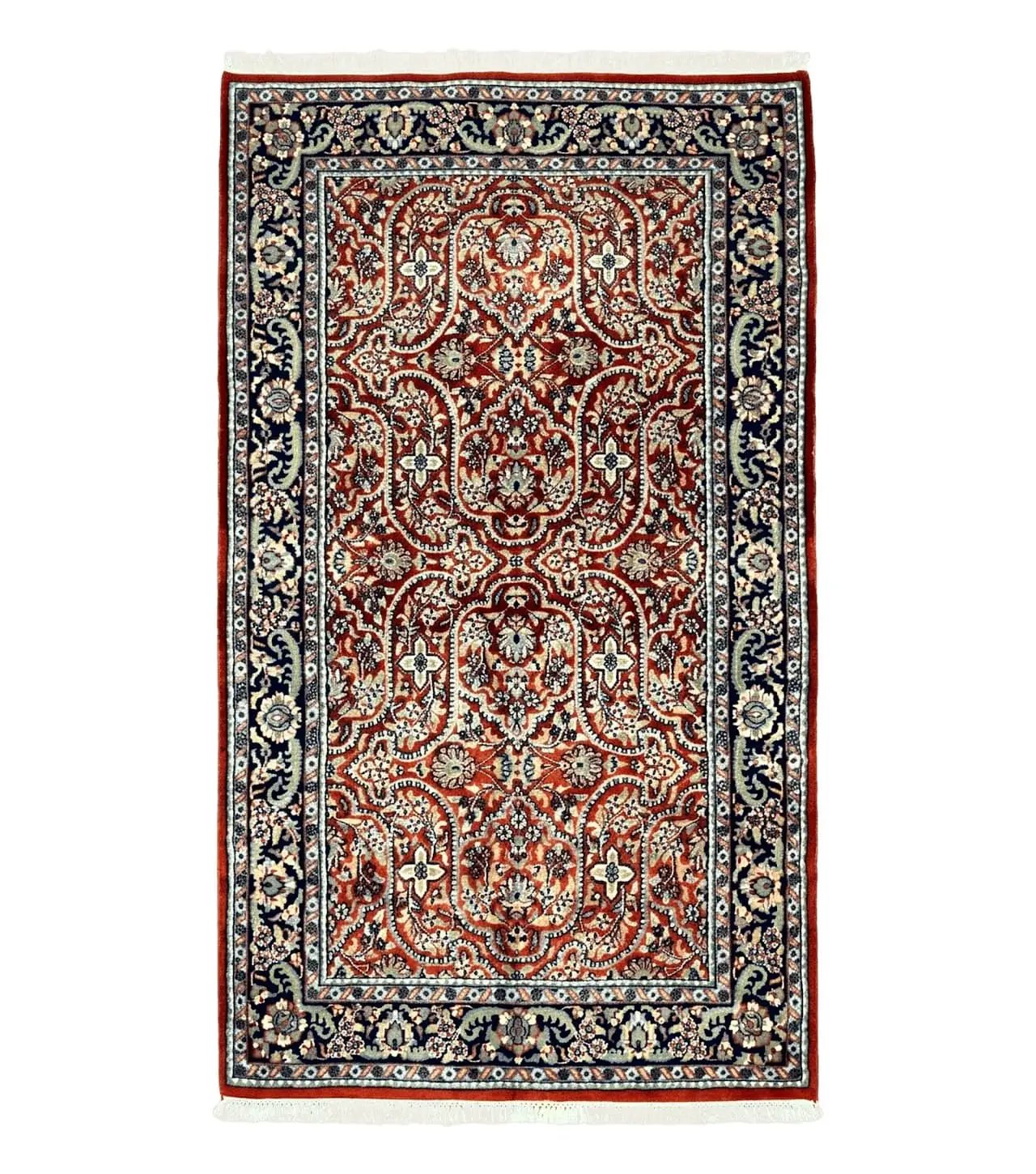 Indo Persian Rug 4x7, Allover Floral Oriental Carpet, Red and Navy Blue, Hand Knotted Indian Kashmiri Traditional Vintage Area Rug 4 x 7 ft by Jewel Rugs