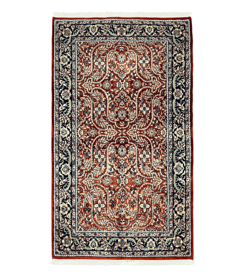 Indo Persian Rug 4x7, Allover Floral Oriental Carpet, Red and Navy Blue, Hand Knotted Indian Kashmiri Traditional Vintage Area Rug 4 x 7 ft by Jewel Rugs