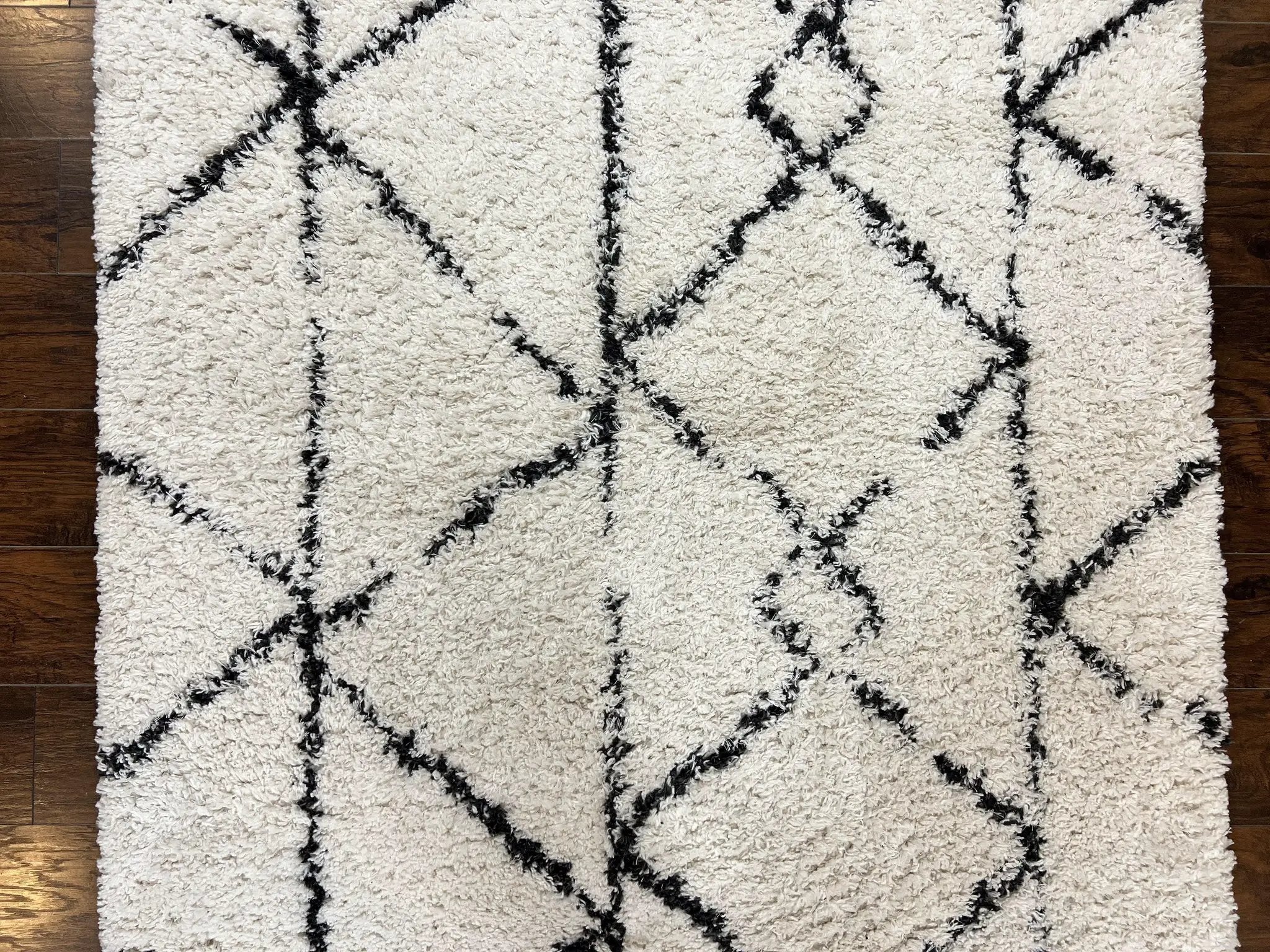 Modern Shag Rug 5x7, Ivory and Black Area Rug 5 x 7 ft by Jewel Rugs