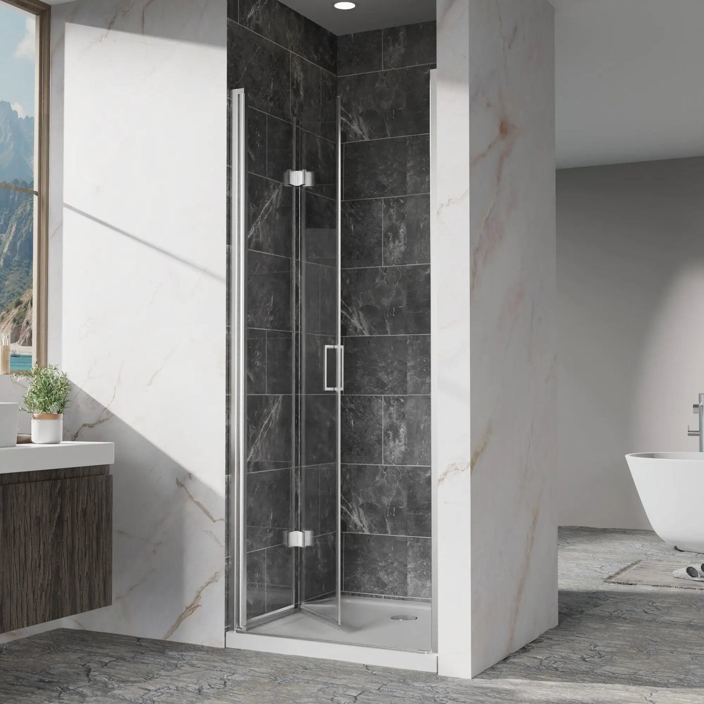 Bifold Frameless Shower Door With Tempered Clear Glass by HouseOfZazla