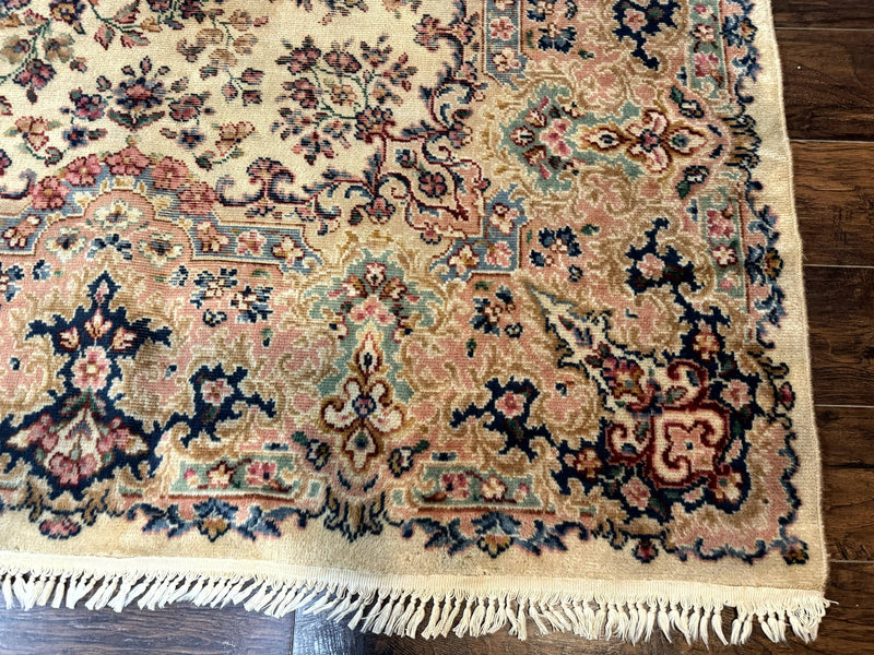 Antique Karastan Rug 8.8 x 12 Lanamar Floral Ivory Kirman Wool Discontinued by Jewel Rugs