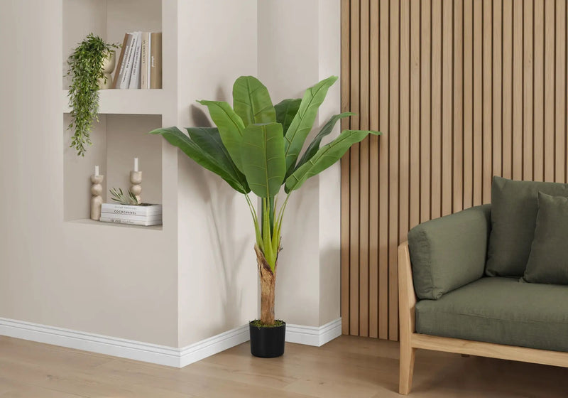 43" Tall, Artificial Plant, Banana Tree, Indoor, Faux, Fake, Floor, Greenery, Potted, Real Touch, Decorative - Green / Black by Unique Piece Furniture