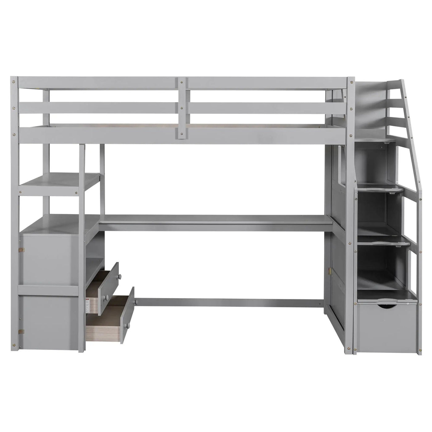 Loft Bed With Desk, Shelves, 2 Drawers, Storage Staircase by HouseOfZazla