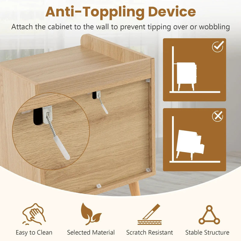 Modern End Table Bedside Table with 2 Rattan Decorated Drawers by DirectDeals