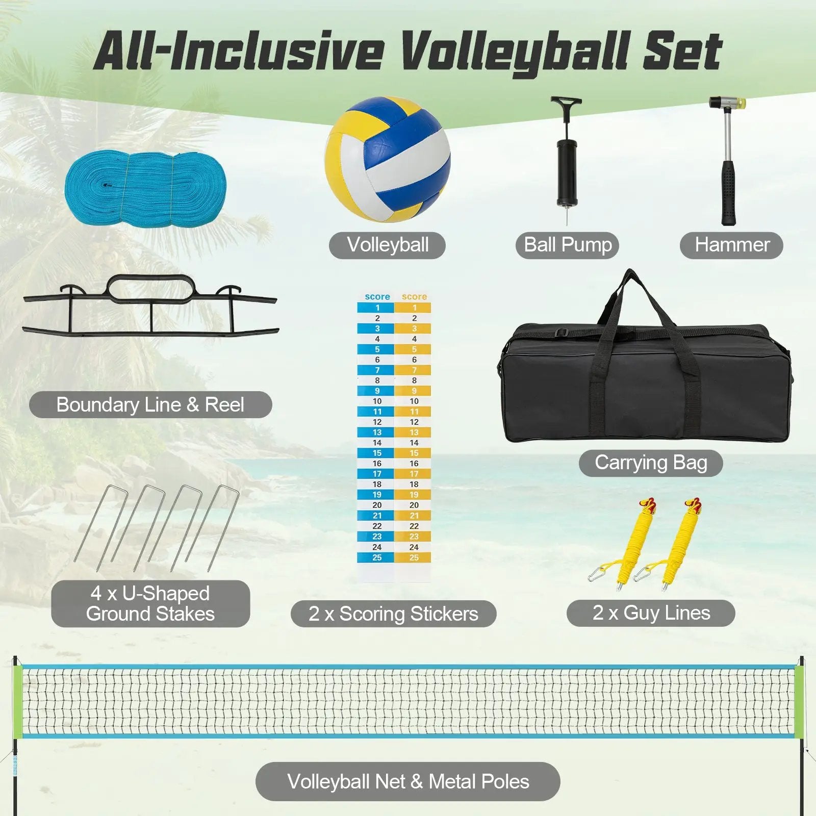 Portable Outdoor Volleyball Net Set Heavy-Duty Volleyball Net System by DirectDeals