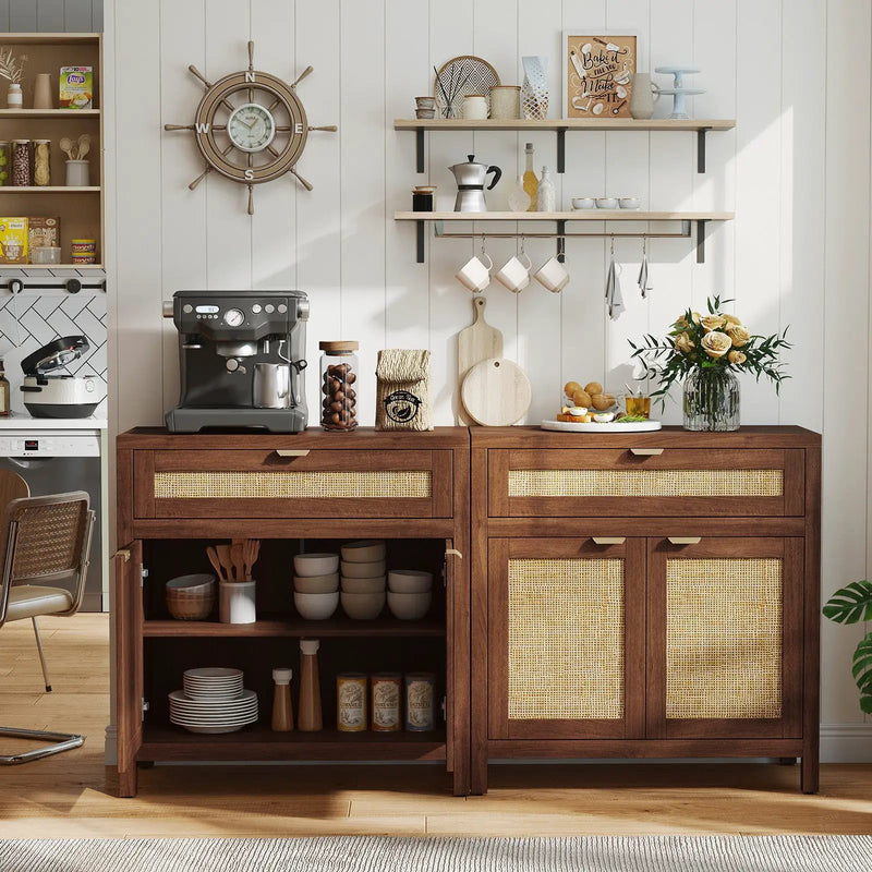 Sideboard Storage Cabinet with Rattan Doors and Drawer-Brown by DirectDeals