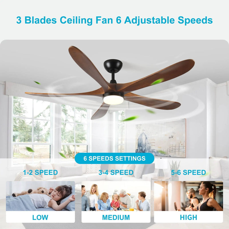 Solid Wood With Remote Control With Light (LED) Modern DC Motor Indoor / Outdoor 5 Blade Ceiling Fan For Patios, Bedrooms And Farmhouses - Antique Brown by Unique Piece Furniture