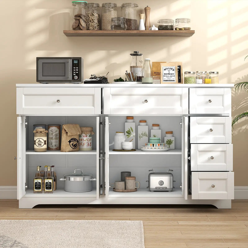 Buffet Sideboard 59" Modern Coffee Bar Station Console Table-White by DirectDeals