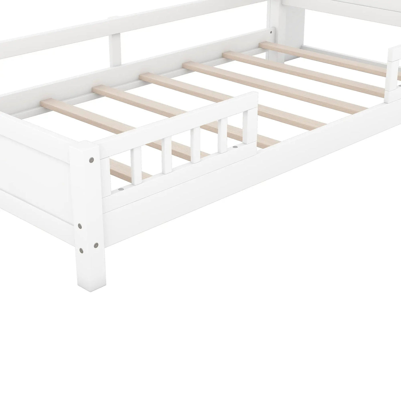 Wood Platform Bed With Built In LED Light, Storage Headboard And Guardrail by HouseOfZazla