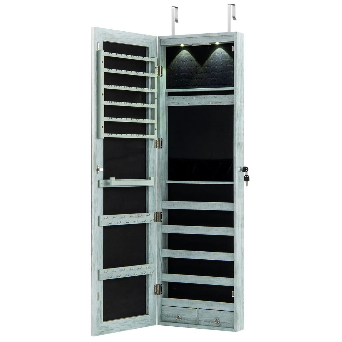 Wall and Door Mounted Mirrored Jewelry Cabinet with Lights, photo 14 of 17