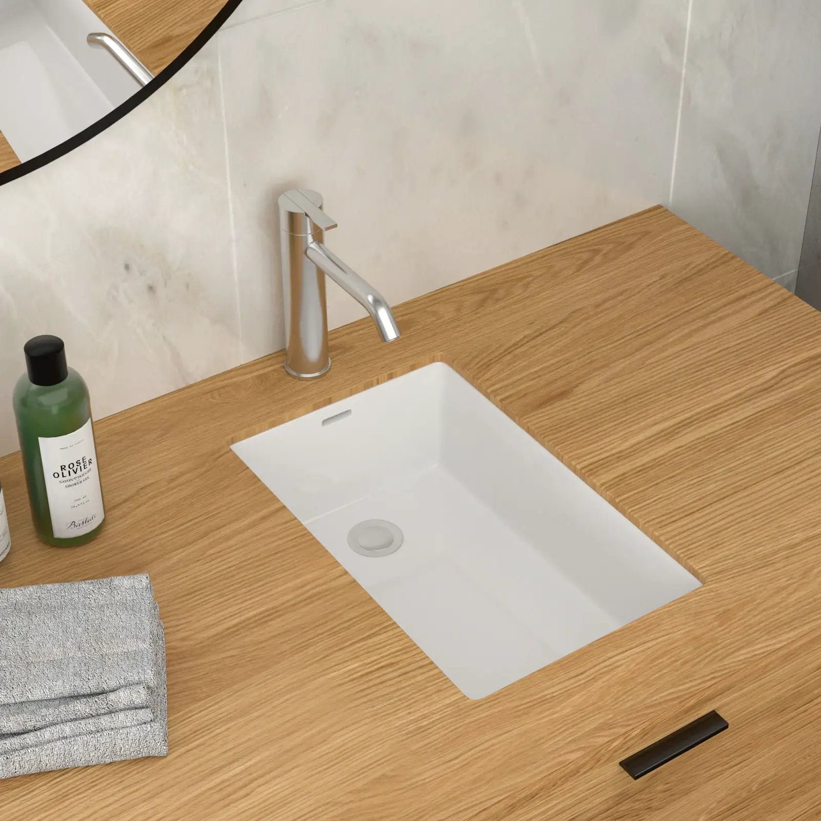Vertical Undermount Bathroom Sink With Overflow - White by HouseOfZazla