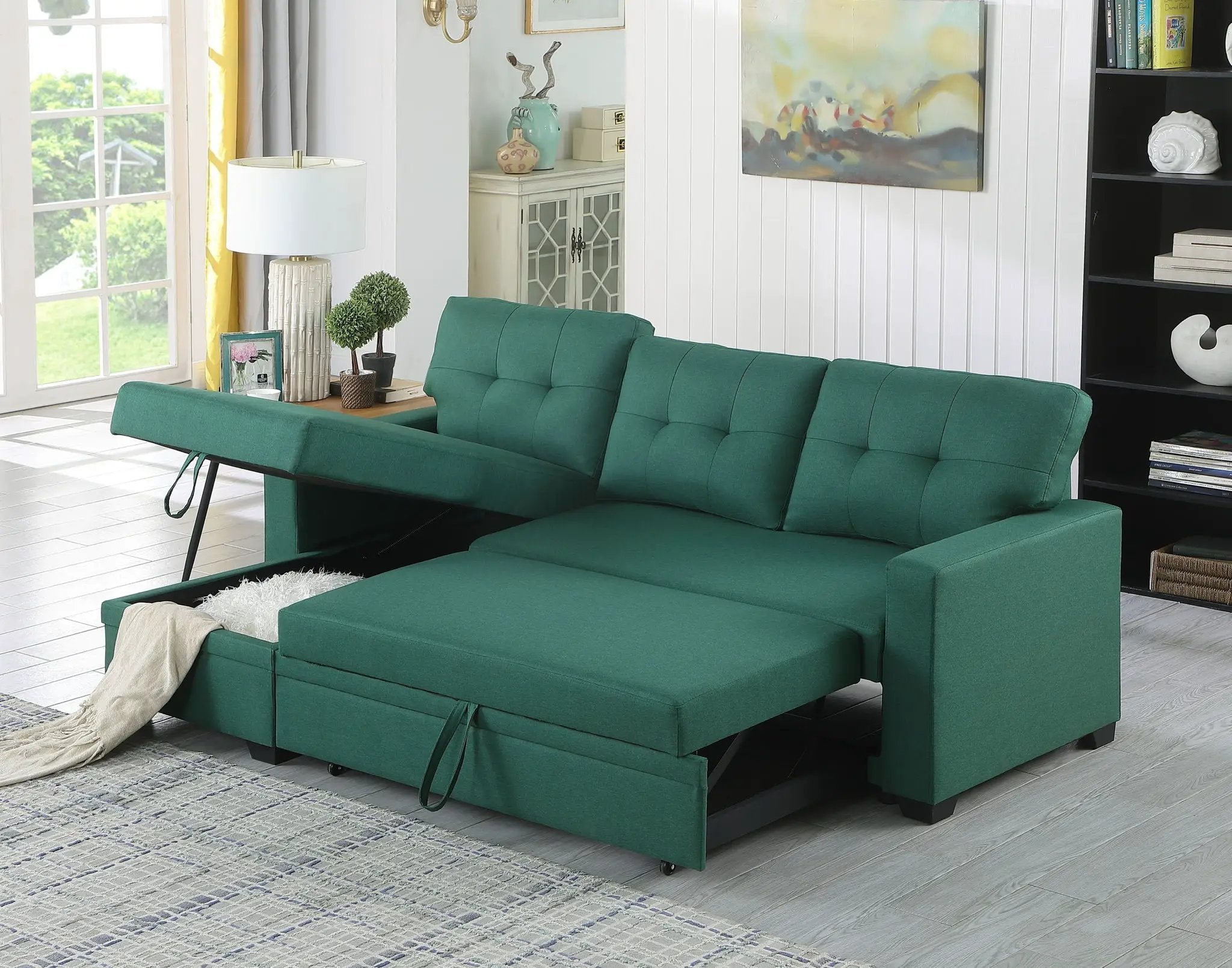 Upholstered Pull Out Sectional Sofa With Chaise by HouseOfZazla