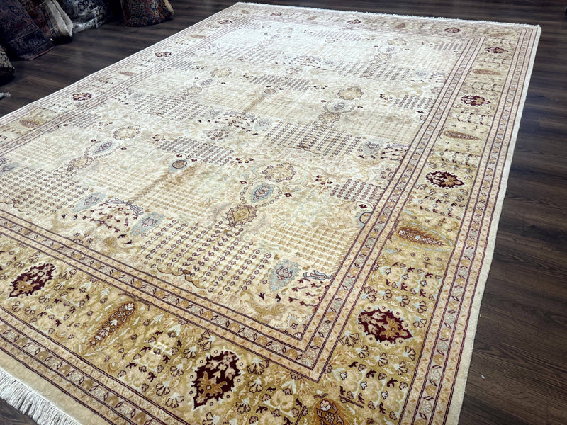 Pakistani Carpet 9x12, Finely Hand Knotted 270 KPSI, Cream, Allover Pattern by Jewel Rugs