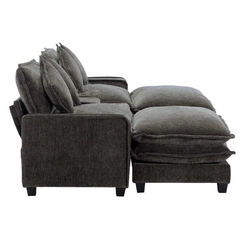 Modern Sectional Sofa With Removable Ottomans, USB Ports by HouseOfZazla