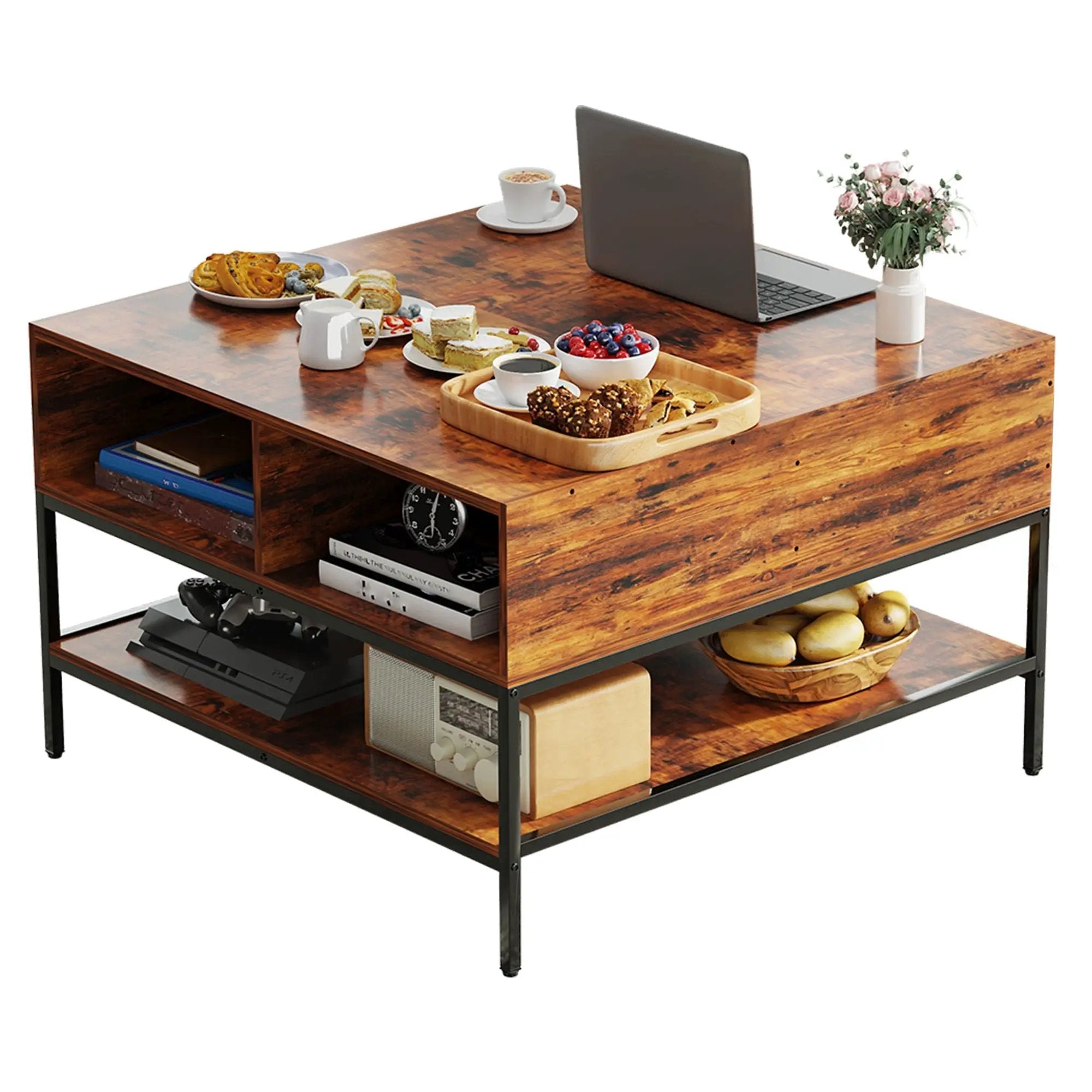 Flip-Top Coffee Table With Storage Lift-Top Design With Hidden Compartment - Black by Unique Piece Furniture