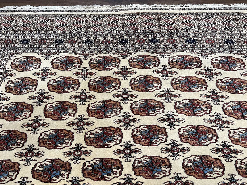 Pakistani Bokhara Rug 8x10, Wool Turkoman Carpet, Ivory/Cream by Jewel Rugs