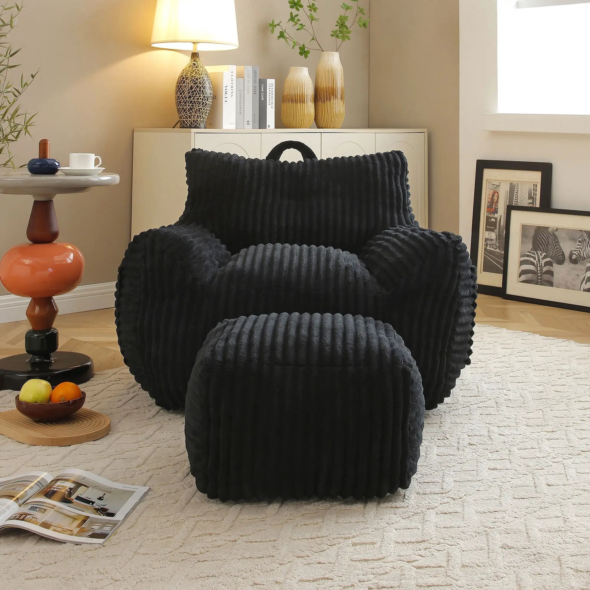 Giant Bean Bag Chair With Armrests And Footstool by Unique Piece Furniture