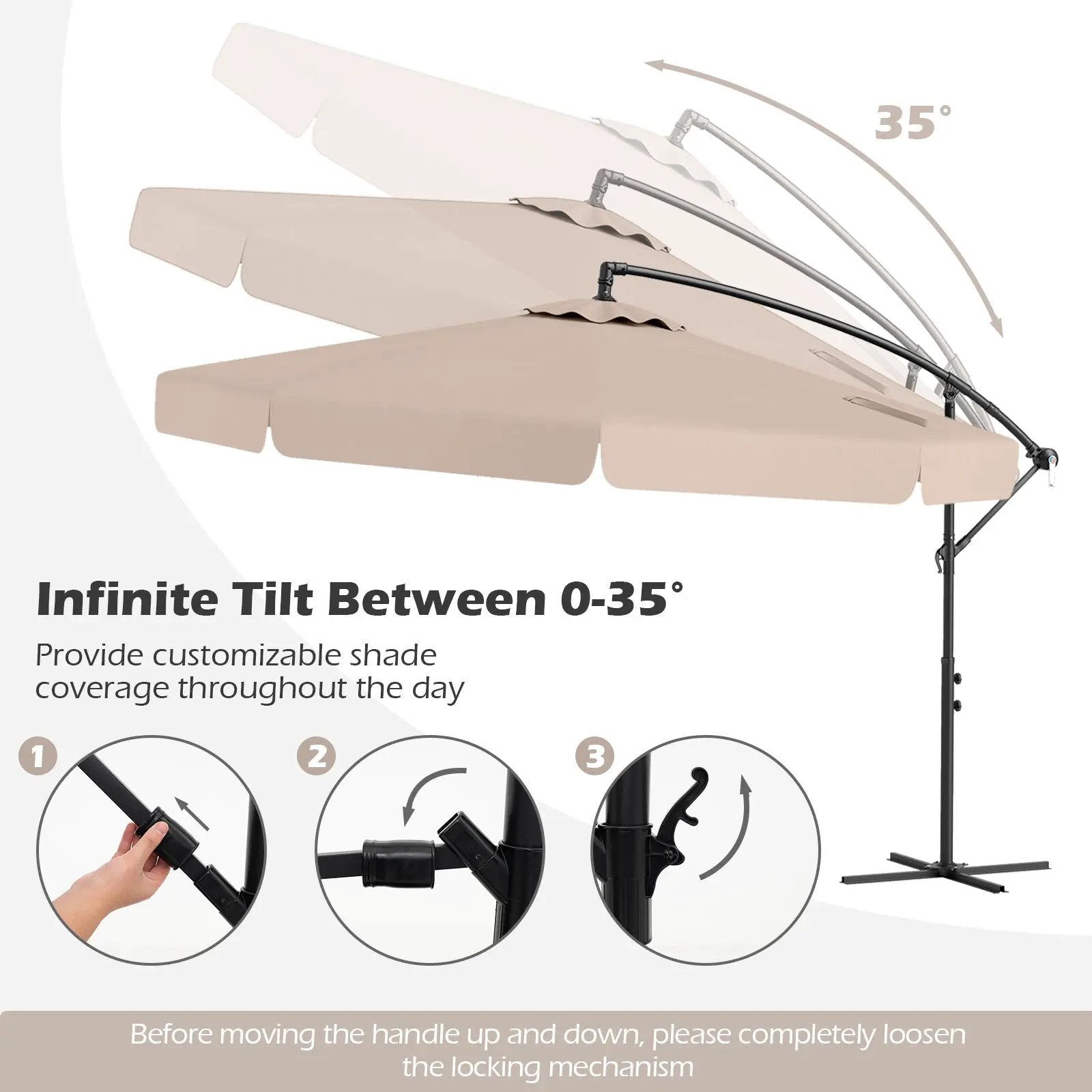 10 Feet Patio Cantilever Umbrella with Cover Tilt Adjustment and Ruffled Edge by DirectDeals