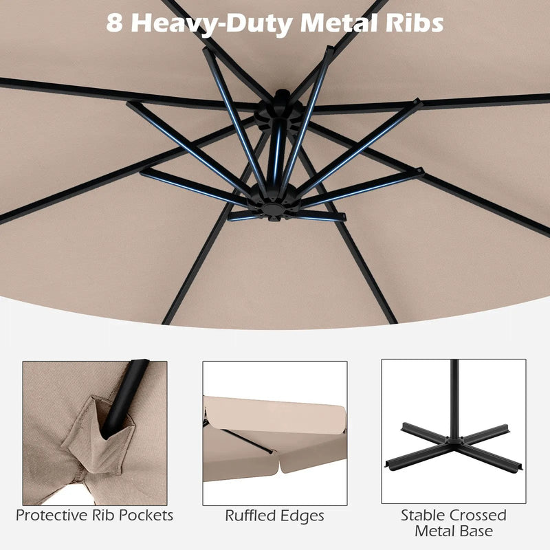 10 Feet Patio Cantilever Umbrella with Cover Tilt Adjustment and Ruffled Edge by DirectDeals