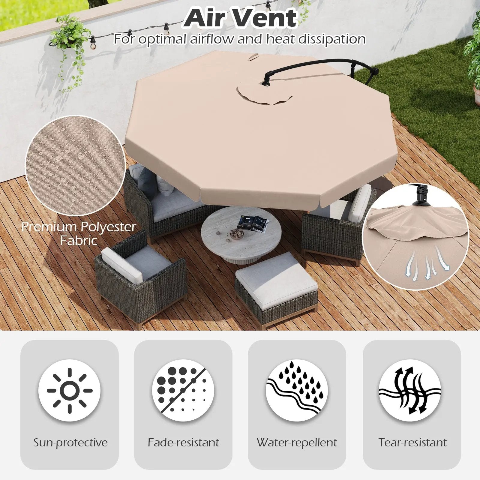 10 Feet Patio Cantilever Umbrella with Cover Tilt Adjustment and Ruffled Edge by DirectDeals