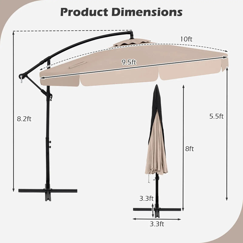 10 Feet Patio Cantilever Umbrella with Cover Tilt Adjustment and Ruffled Edge by DirectDeals