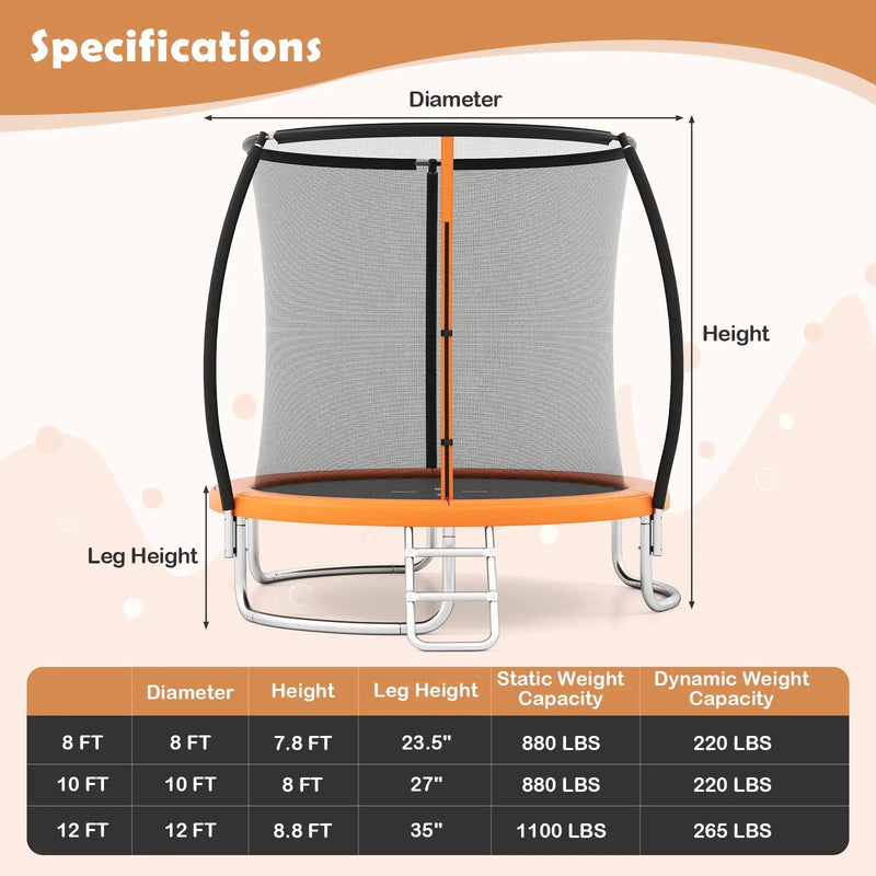 10FT Outdoor Trampoline Heavy-Duty Recreational Trampoline with Safety Enclosure Net by DirectDeals
