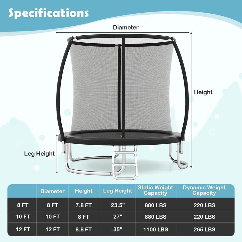 10FT Outdoor Trampoline Heavy-Duty Recreational Trampoline with Safety Enclosure Net by DirectDeals
