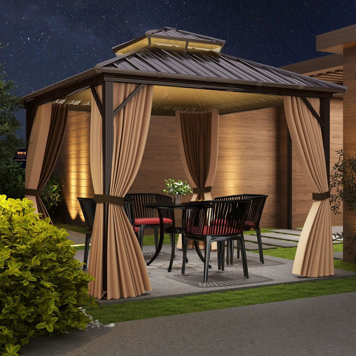 Hardtop Gazebo 10x10 ft with Netting and Curtains