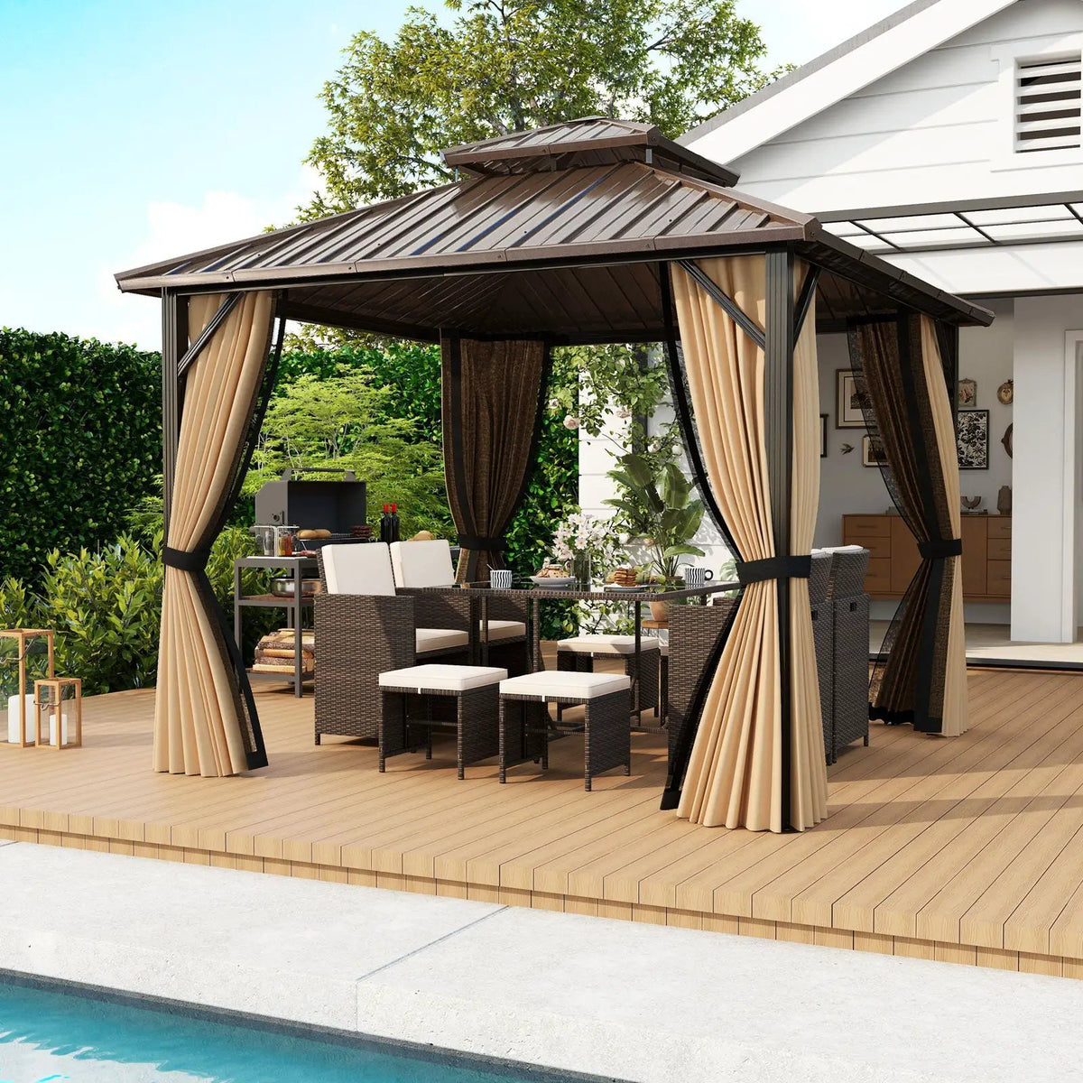 Hardtop Gazebo 10x10 ft with Netting and Curtains, photo 2 of 16