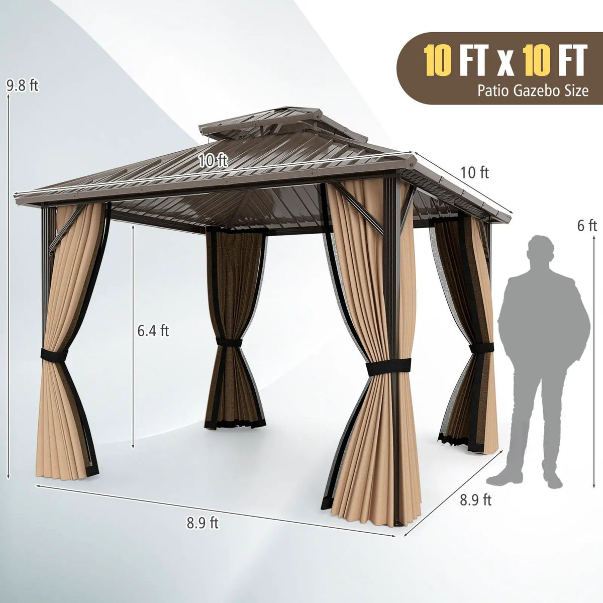 Hardtop Gazebo 10x10 ft with Netting and Curtains, photo 5 of 16