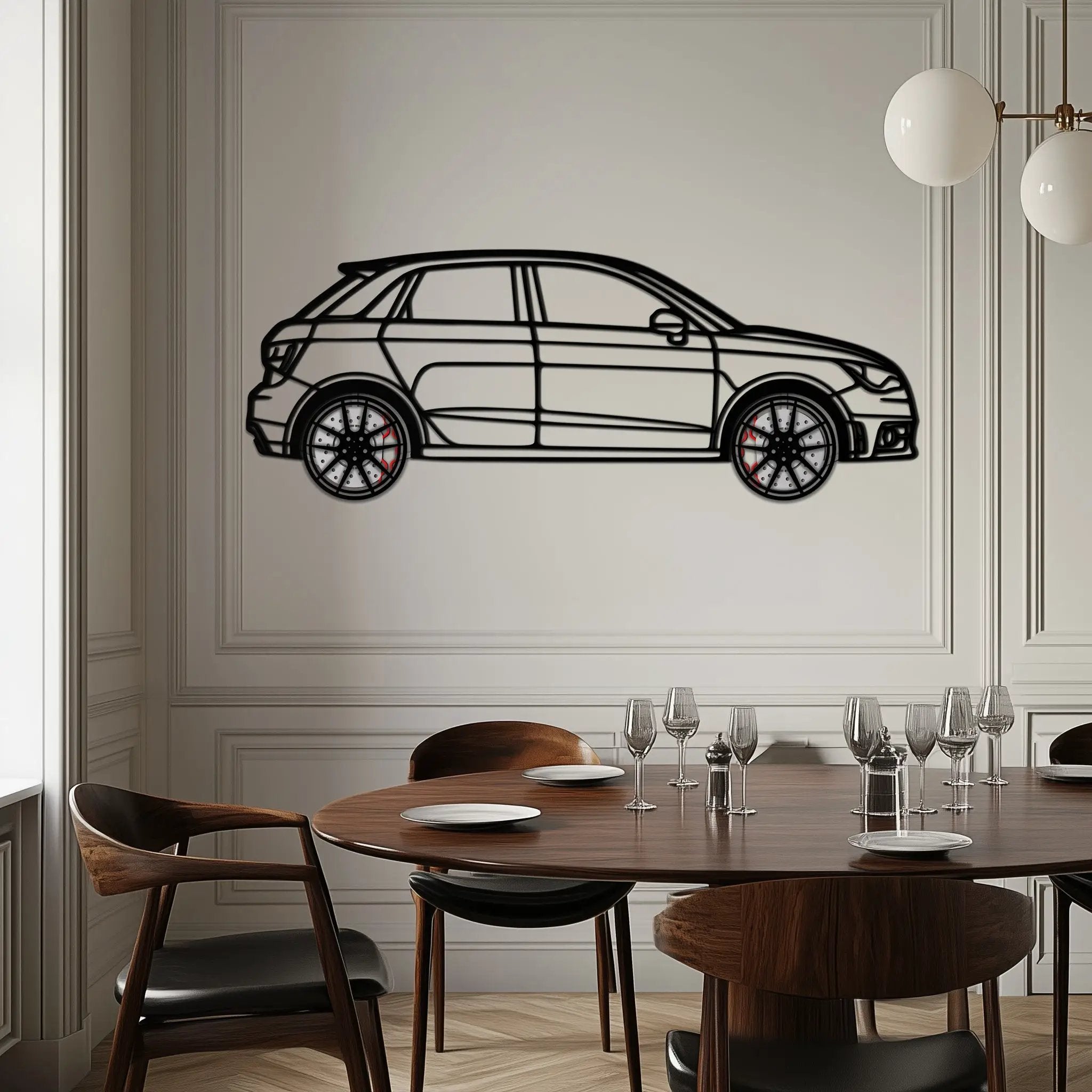 Audi A1 Metal Car Wall Art with Rotating Wheels - Handmade Car Silhouette Decor - Automotive Wall Art for Petrolheads-KAFMEKA094 by Enova Art