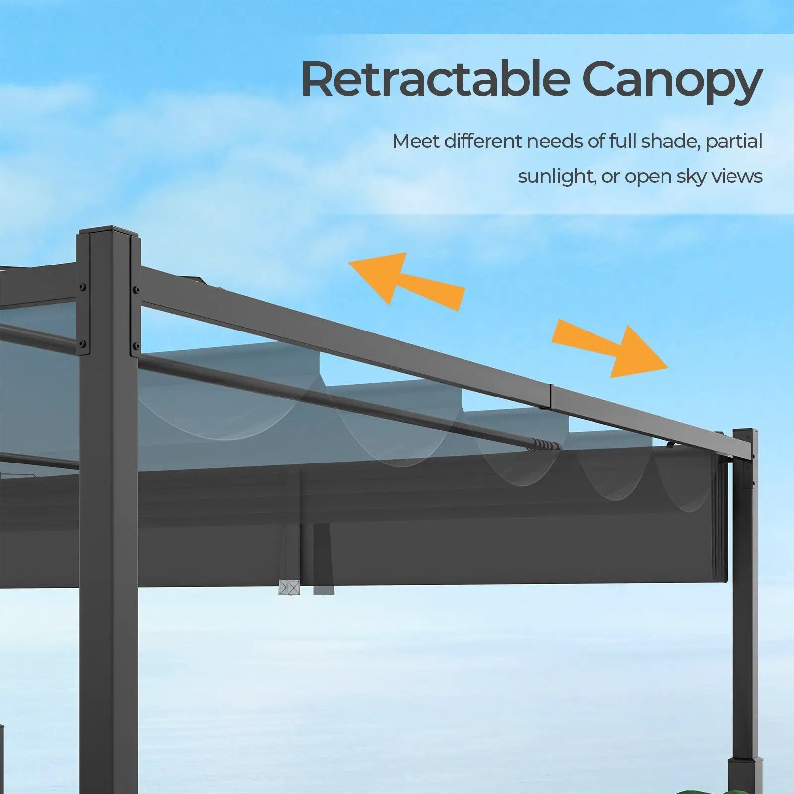10 x 10 Feet Outdoor Pergola with Retractable Canopy and Metal Columns-Gray by DirectDeals