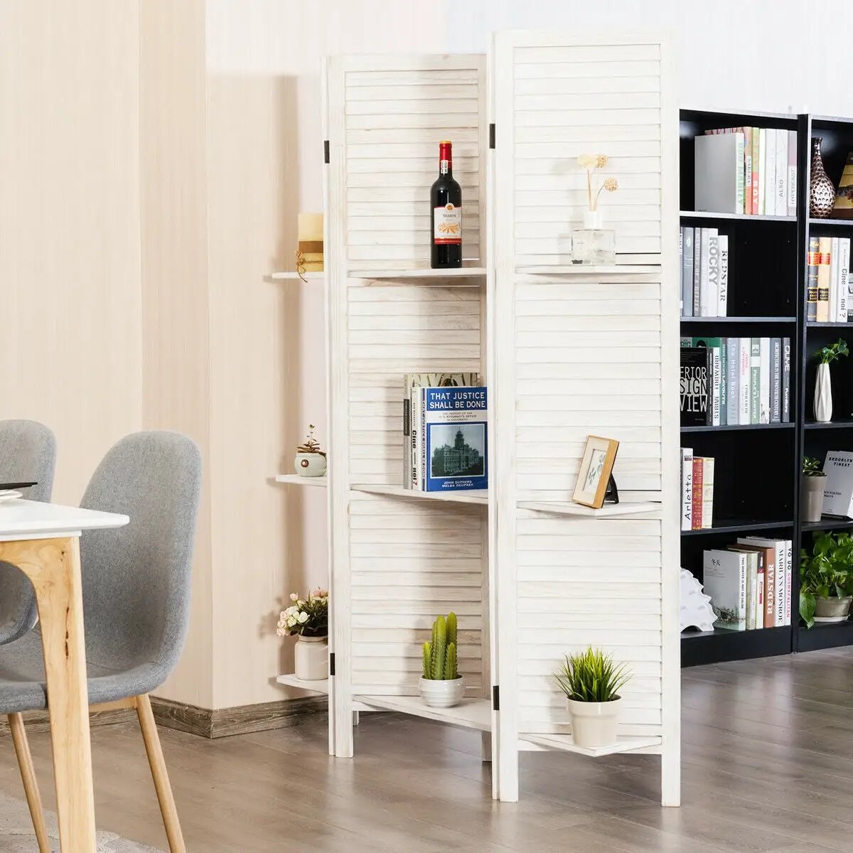 4 Panel Folding Room Divider Screen with 3 Display Shelves, photo 6 of 9