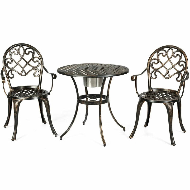 3 Pieces Outdoor Set Patio Bistro with Attached Removable Ice Bucket by DirectDeals