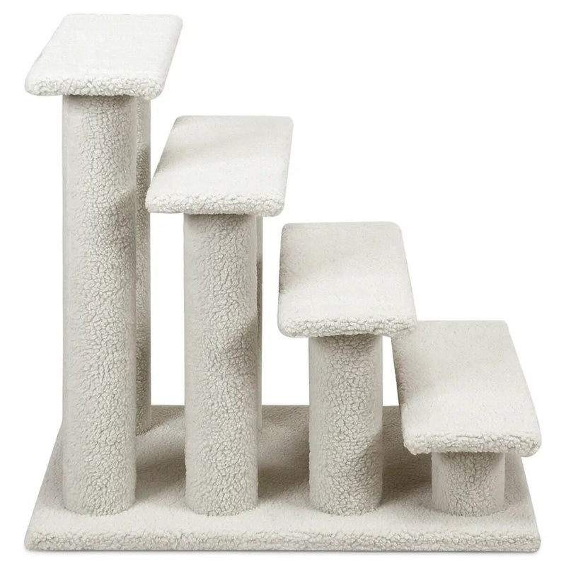 24 Inch 4-Step Pet Stairs Carpeted Ladder Ramp Scratching Post Cat Tree Climber by DirectDeals