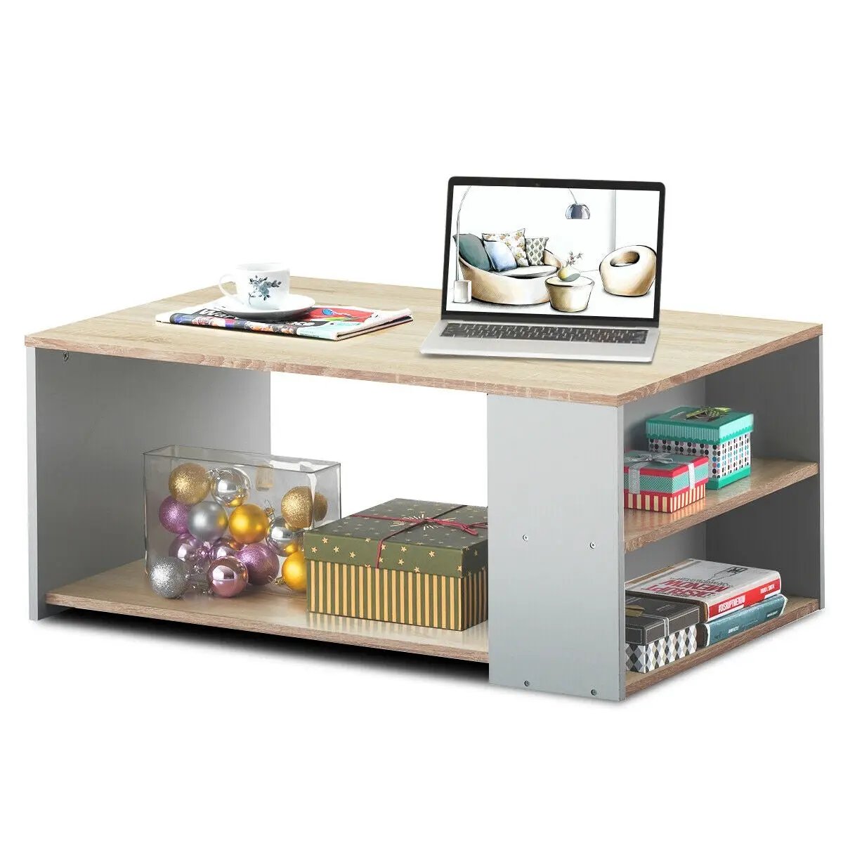 Coffee Table Sofa Side Table with Storage Shelves, photo 7 of 24
