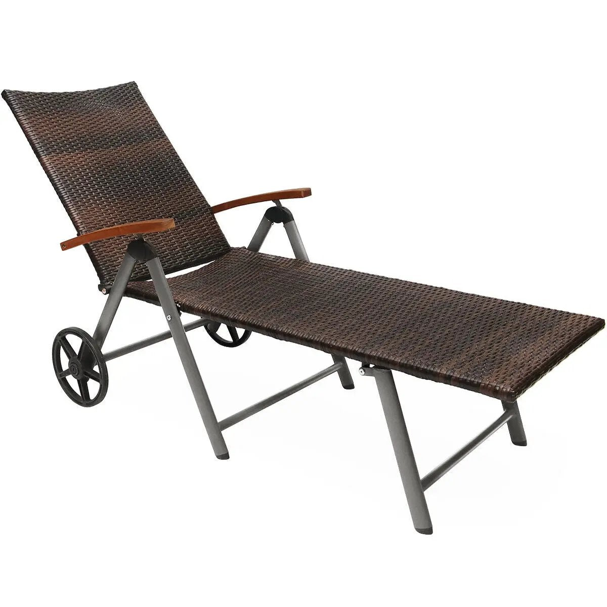Outdoor Chaise Lounge Chair Rattan Lounger Recliner Chair, photo 5 of 11