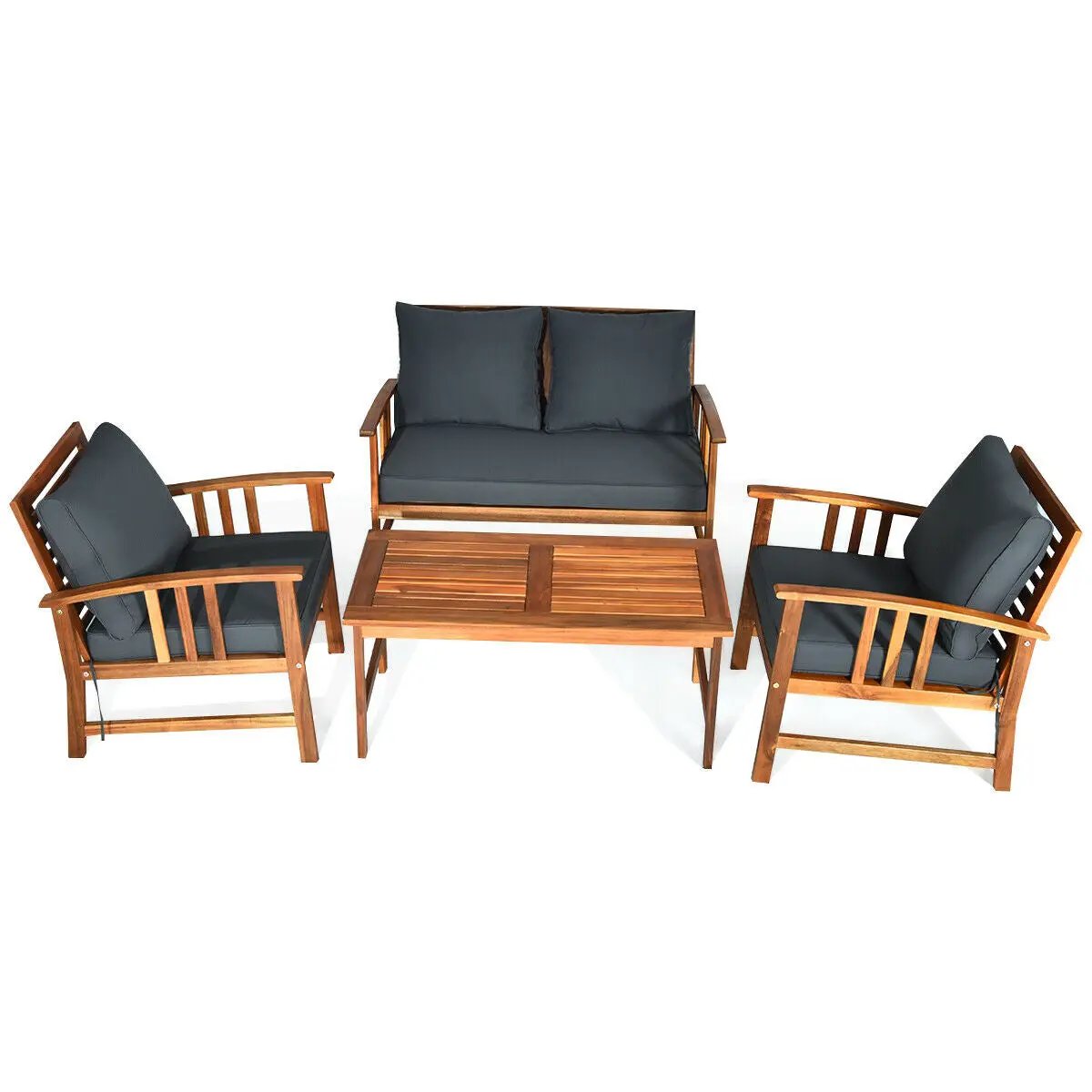 4 Pcs Wooden Patio Furniture Set Table Sofa Chair Cushioned Garden by DirectDeals