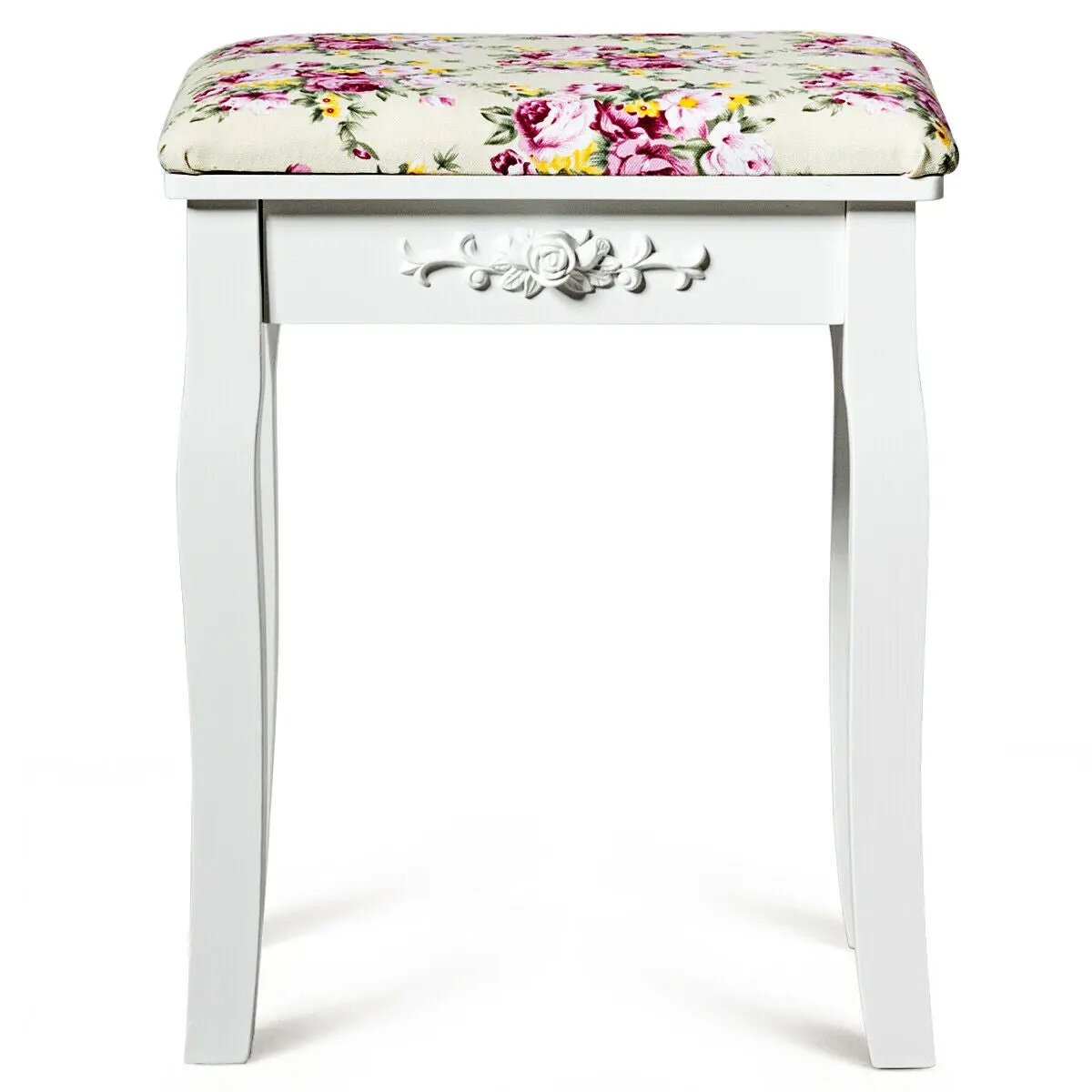 Vanity Wood Dressing Stool Padded Piano Seat with Rose Cushion by DirectDeals