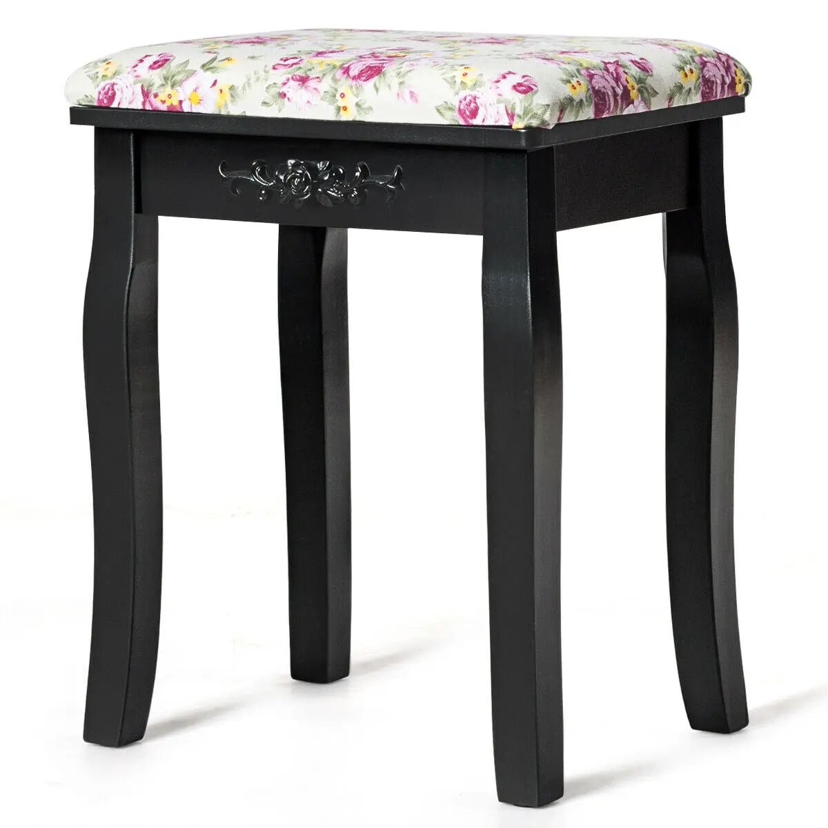 Vanity Wood Dressing Stool Padded Piano Seat with Rose Cushion, photo 6 of 16