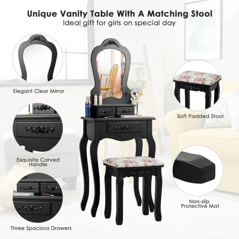 Makeup Dressing Table and Bench 3 Drawers and Cushioned Stool for Girls by DirectDeals