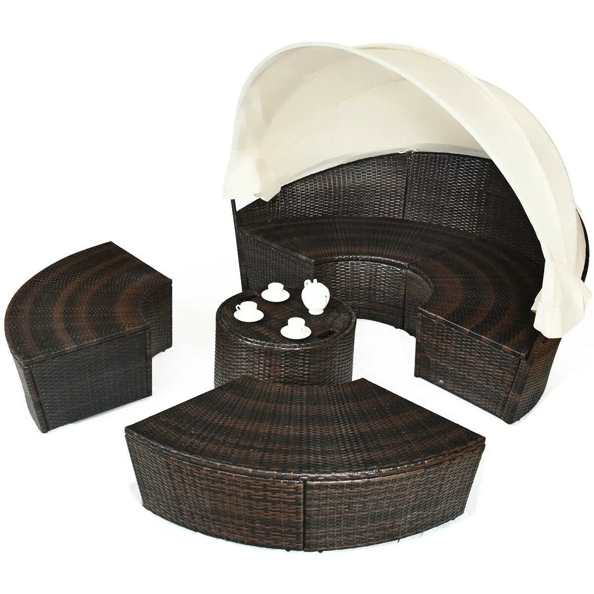 Patio Round Daybed Rattan Furniture Sets with Canopy, photo 20 of 24