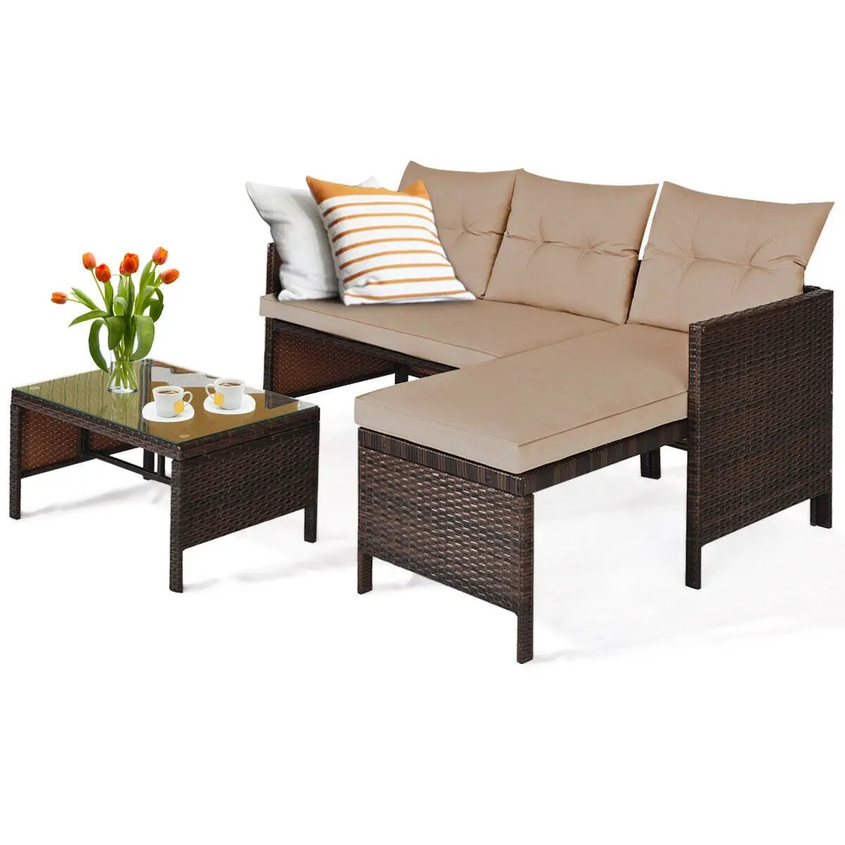 3 Pieces Patio Wicker Rattan Sofa Set, photo 4 of 10